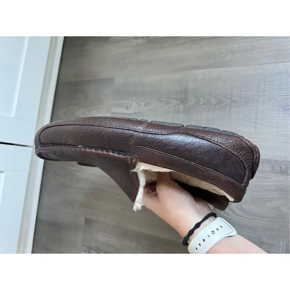 UGG Australia Men’s Leather Moccasin Faux Fur Lined Slipper 5396 US 9 Dark Brown